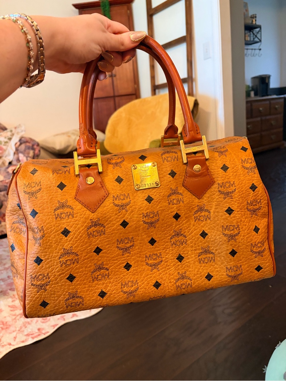 MCM Cognac Visetos Mini Boston Satchel - Orange/Brown
